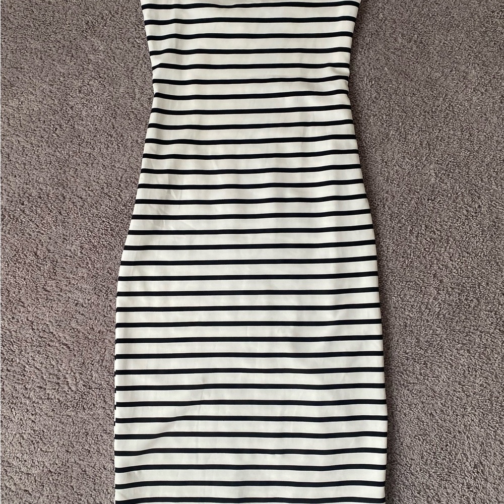 Zara Black and White Striped Midi Criss Cross Back Dress XS